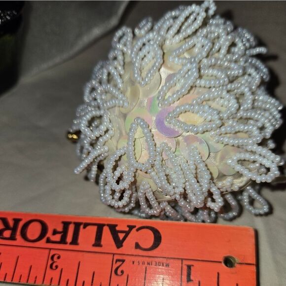 Beaded Evening Purse/coin Bag Evening Round Beaded, Sequins, Rhineston Vtg - Picture 5 of 16